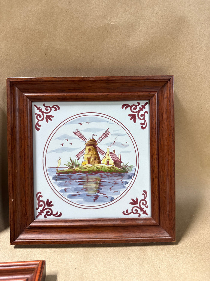 Framed Dutch Delft Style Framed Ceramic Tile - Set of 3