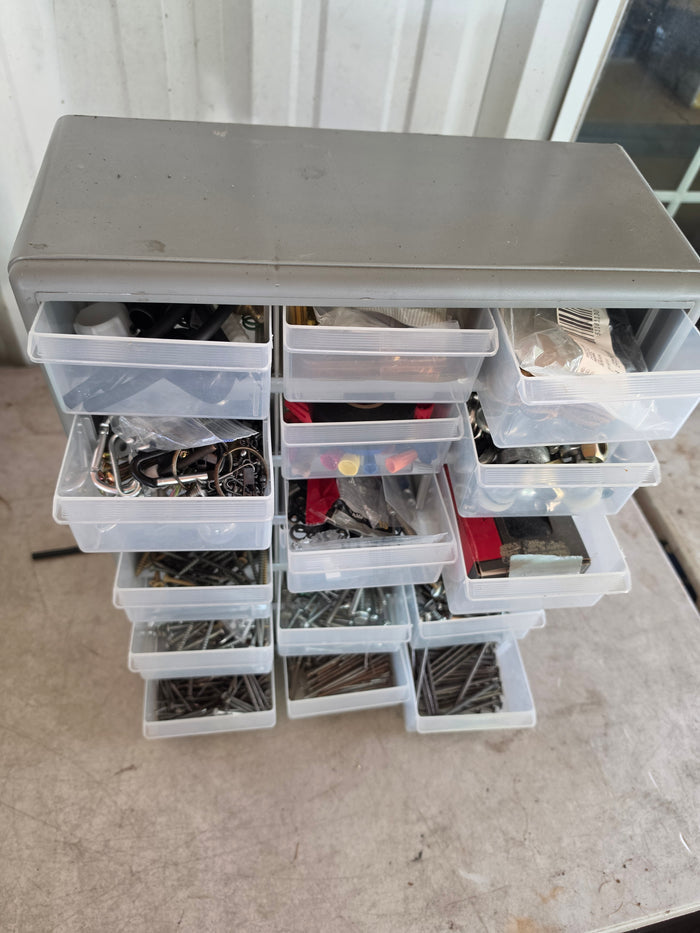 Garage Organizer Storage Box w/Drawers Full of Hardware
