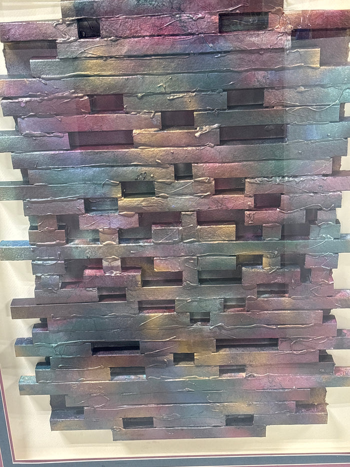 Geometric/ Abstract Constructed Design Painted in Metallic Colors in Shadow Box Frame; Signed