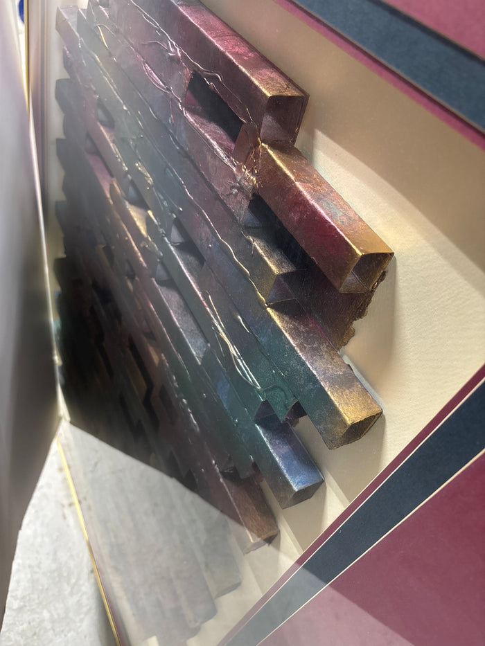 Geometric/ Abstract Constructed Design Painted in Metallic Colors in Shadow Box Frame; Signed