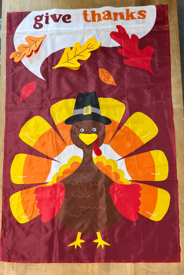 Give Thanks Turkey Outdoor Decorative Flag