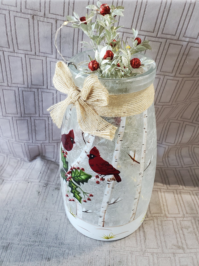 Glass Cardinal Lighted Jar