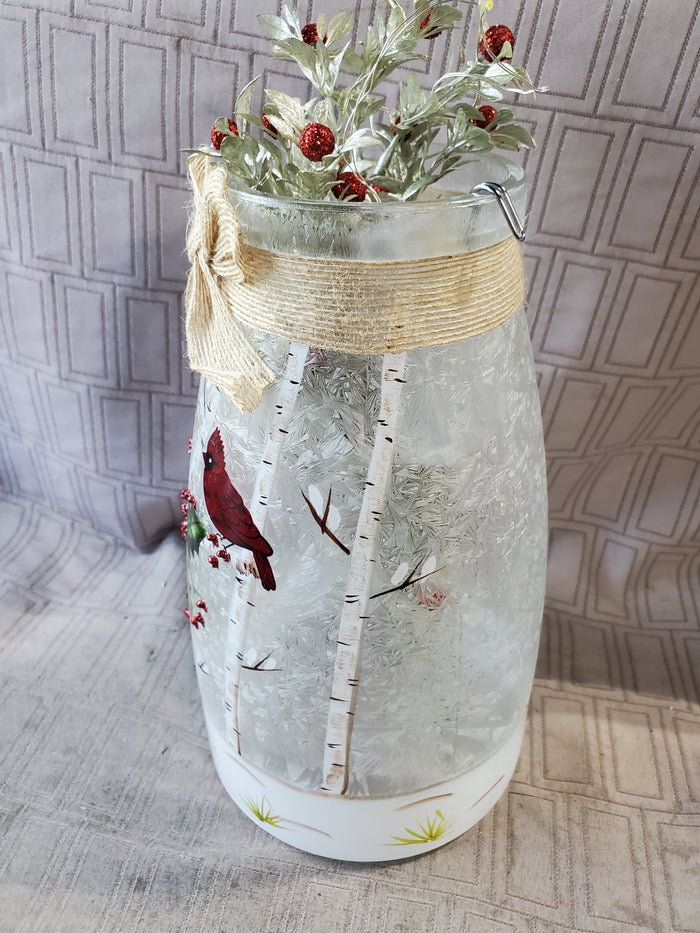 Glass Cardinal Lighted Jar