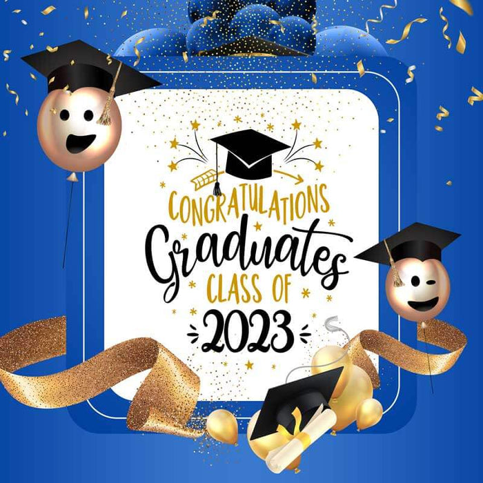 Graduation Party Blue and Gold Backdrop-ubackdrop