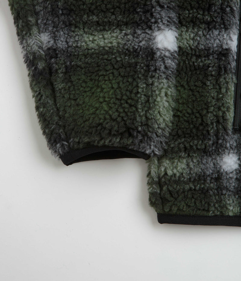 Gramicci Shadow Plaid Sherpa Jacket in Olive Shadow Plaid