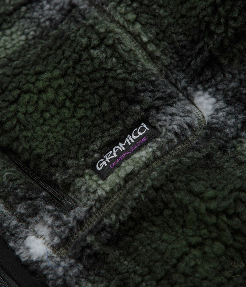 Gramicci Shadow Plaid Sherpa Jacket in Olive Shadow Plaid
