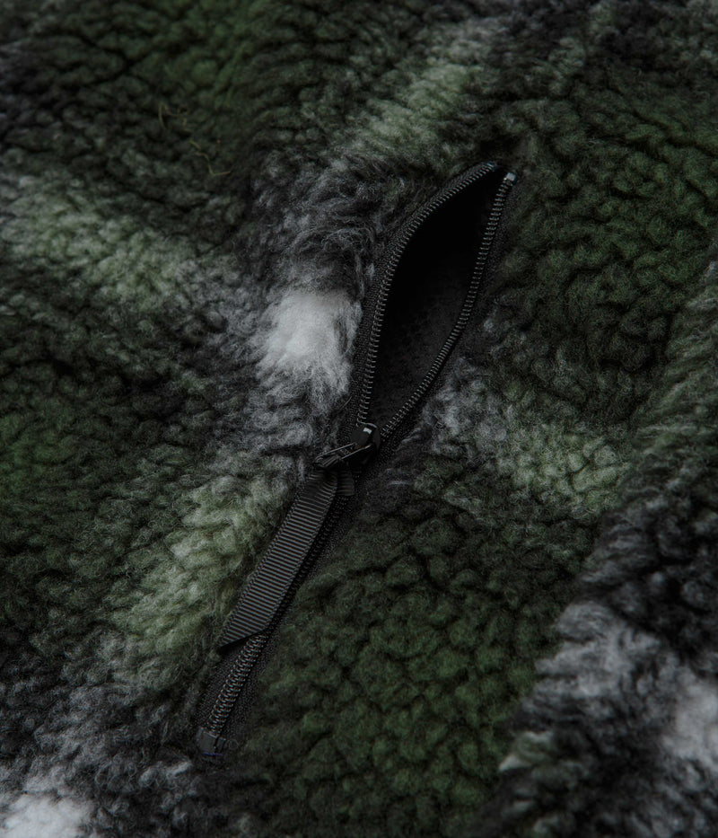 Gramicci Shadow Plaid Sherpa Jacket in Olive Shadow Plaid