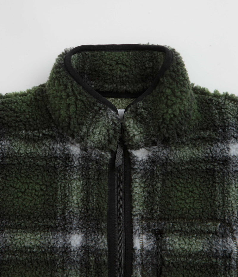 Gramicci Shadow Plaid Sherpa Jacket in Olive Shadow Plaid