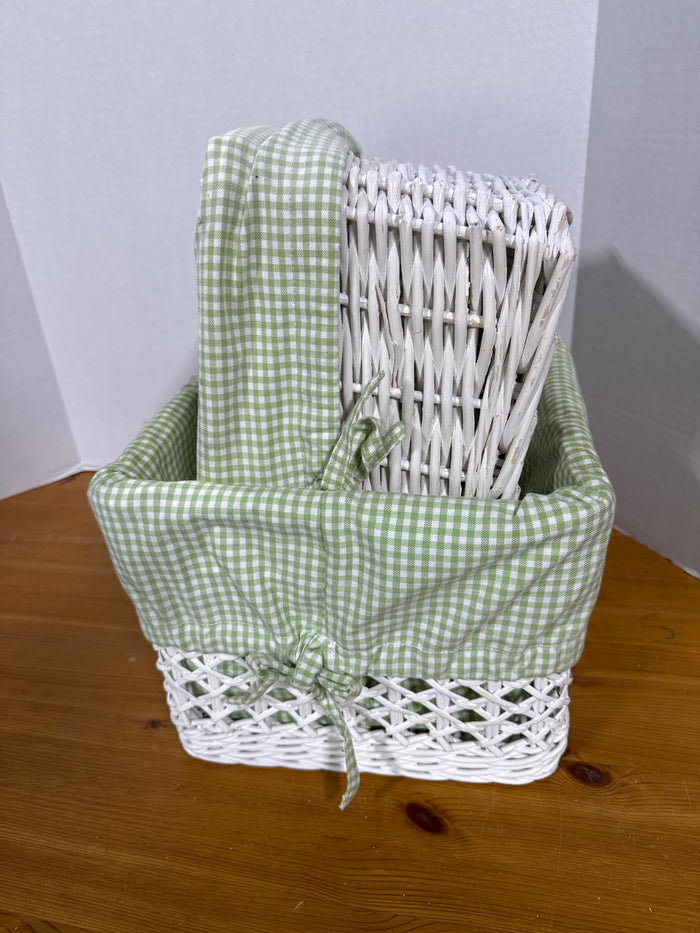 Green Gingham Sabrina White Wicker Baskets By Pottery Barn Kids - Pair