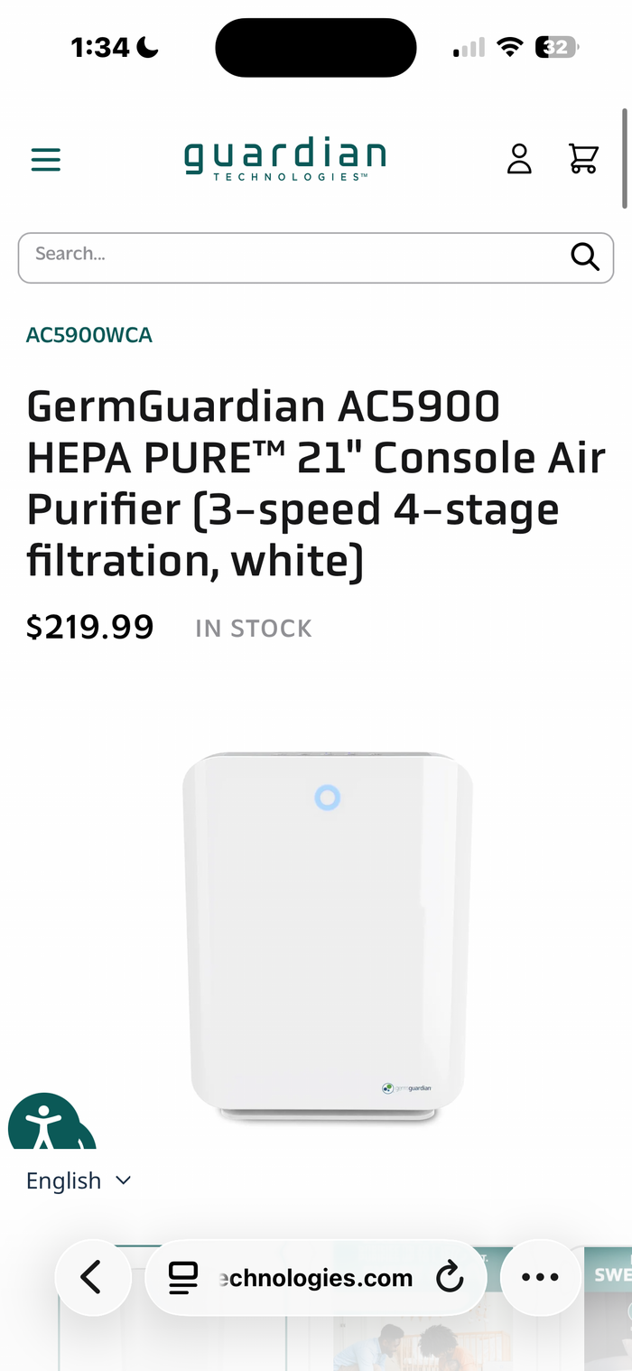 Guardian Technologies GermGuardian AC5900 HEPA PURE Console Allergen & Odor Reducing Air Purifier