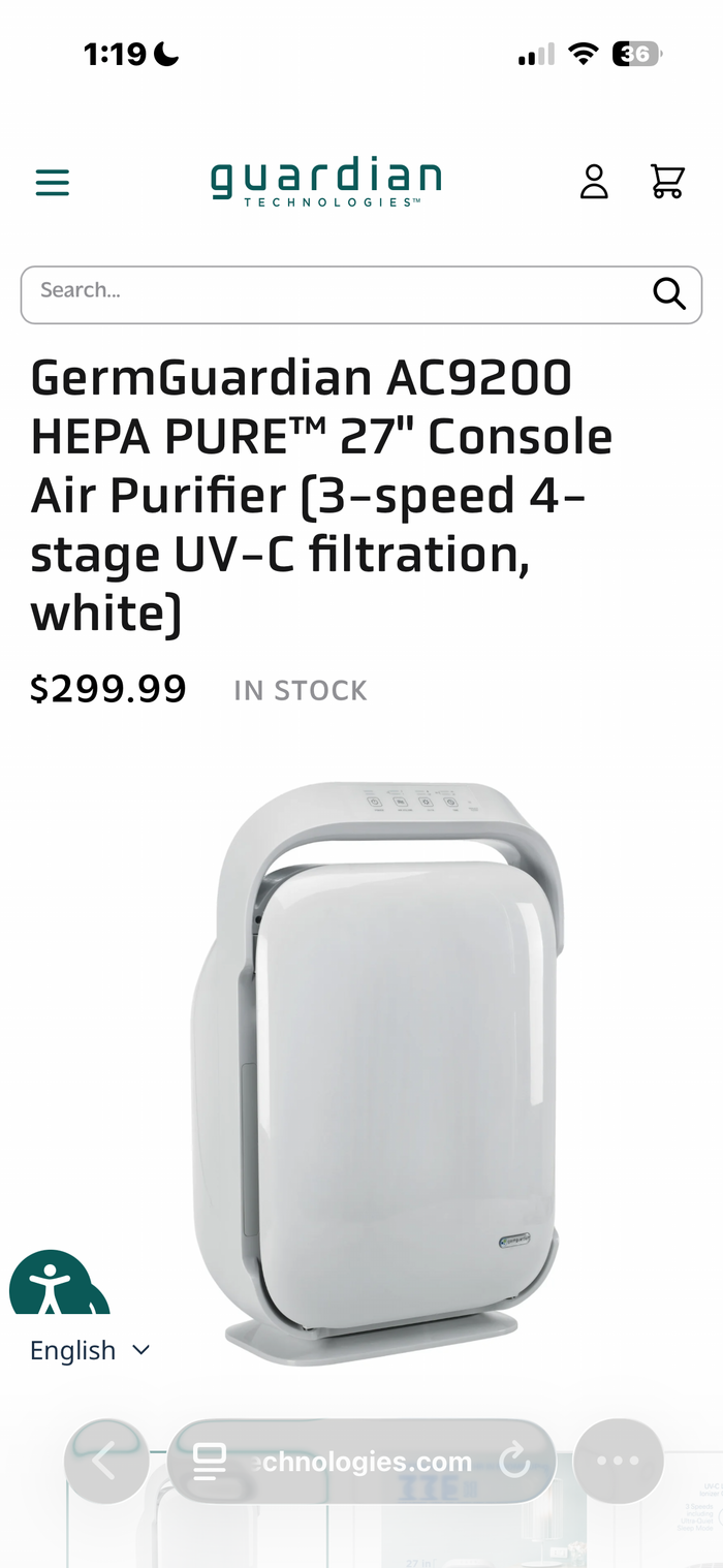 Guardian Technologies GermGuardian AC9200 HEPA PURE Console Air Purifier (A)