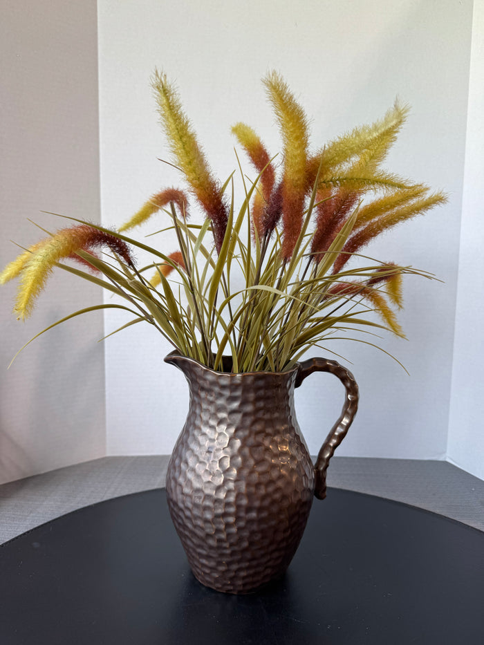 Hammered Metal Pitcher with Artificial Cattails