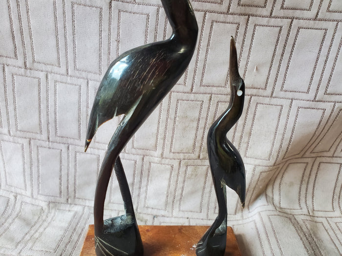 Hand Carved Water Buffalo Horn Heron Figurine (B)