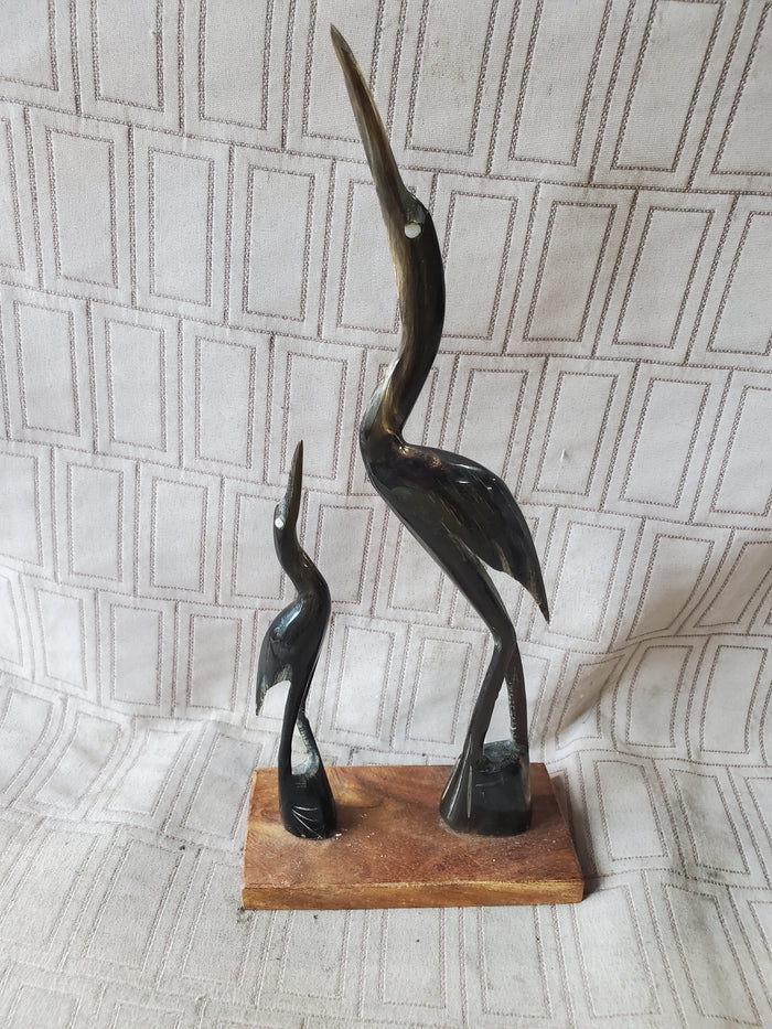 Hand Carved Water Buffalo Horn Heron Figurine (B)