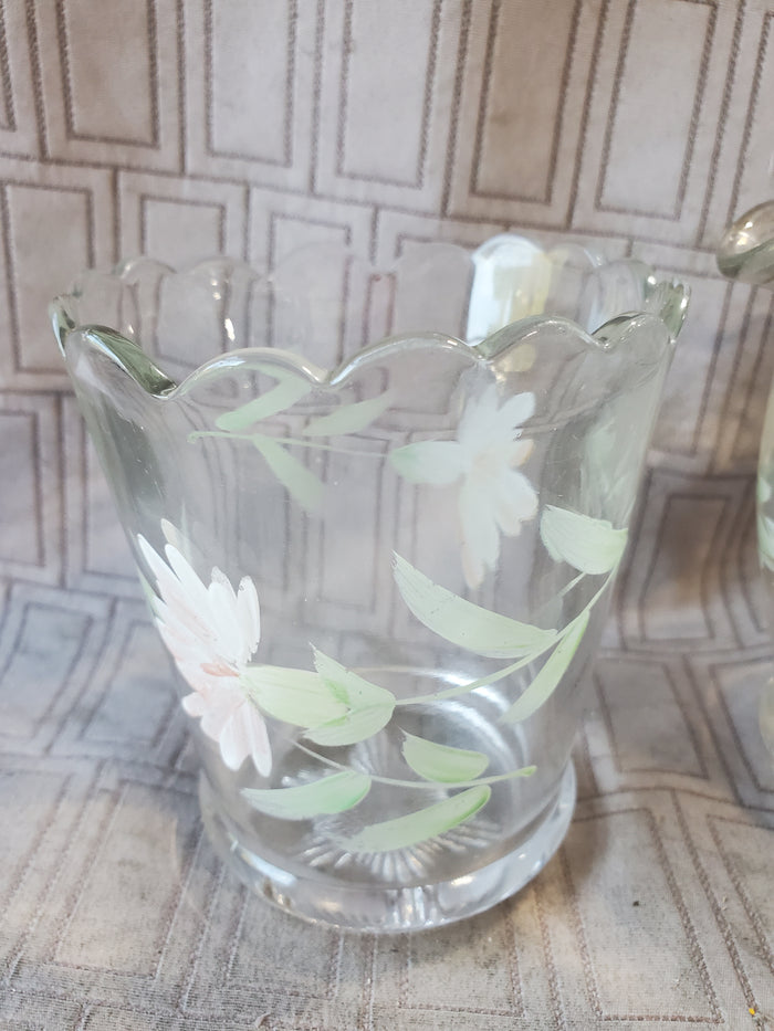 Hand Painted Clear Glass Creamer and Sugar Set