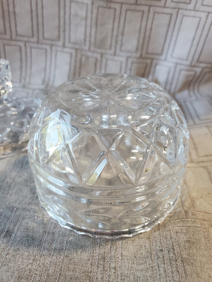 Heavy Clear Glass Covered Candy Dish