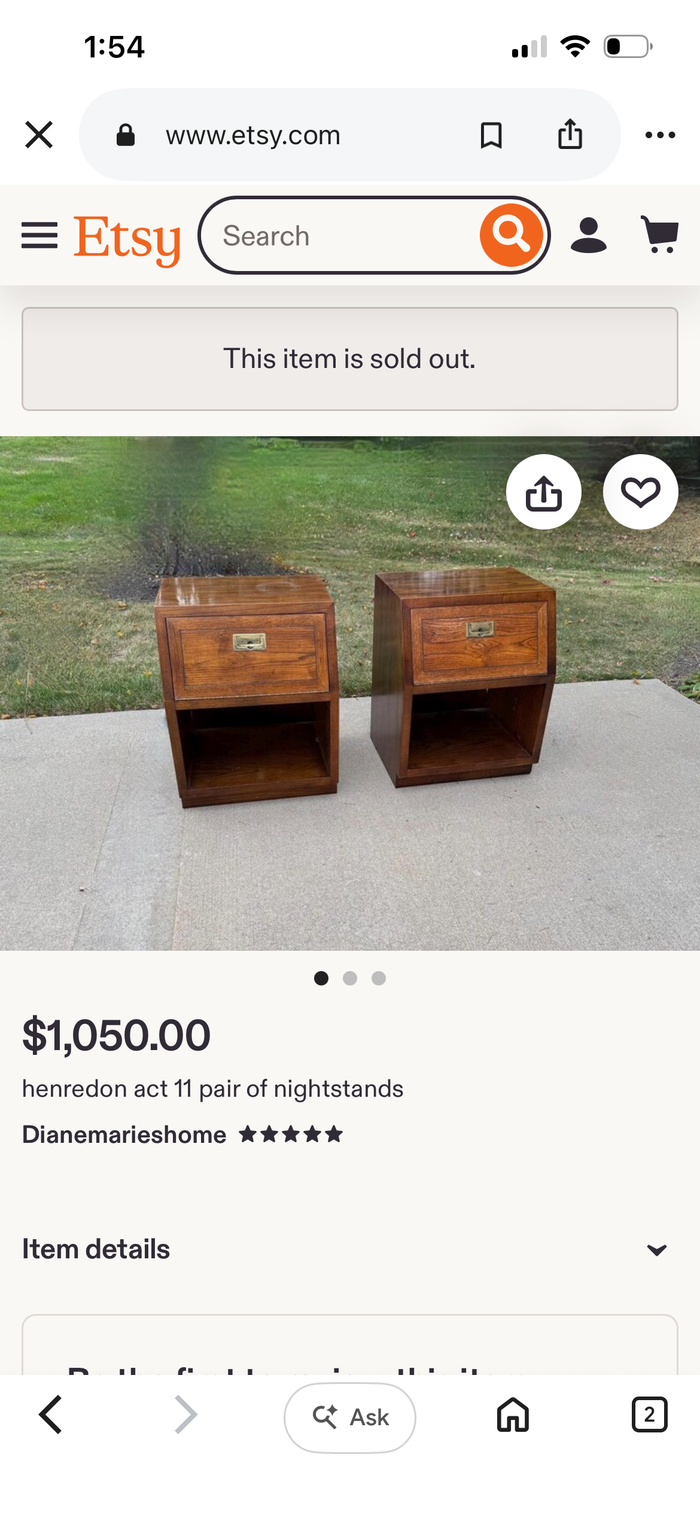 Henredon (not marked) Campaign Style Nightstand with Power Plug