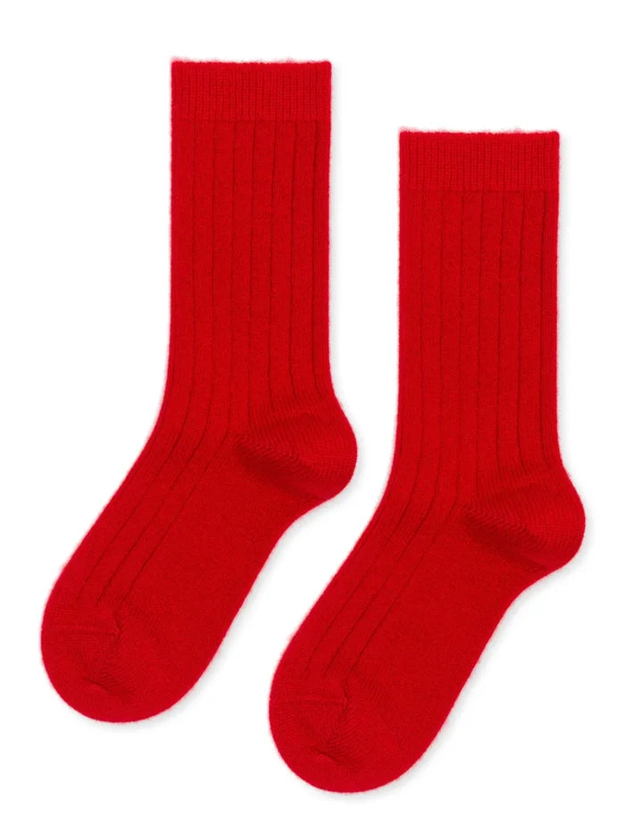 Italia Cashmere Cozy Rib Crew sock - Scarlet