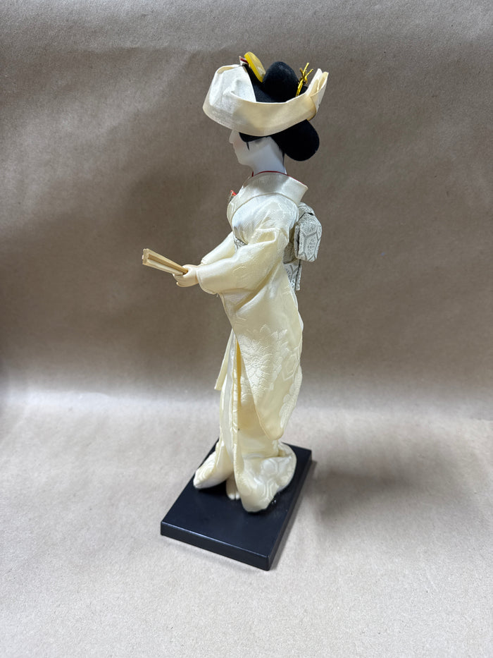 Japanese Bride Doll On Wooden Stand With Fan