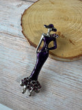 Lady in Purple Enamel Silver Tone Brooch