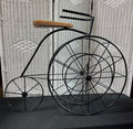 Large Black Metal Decorative Tricycle & Plant Stand with Wooden Seat