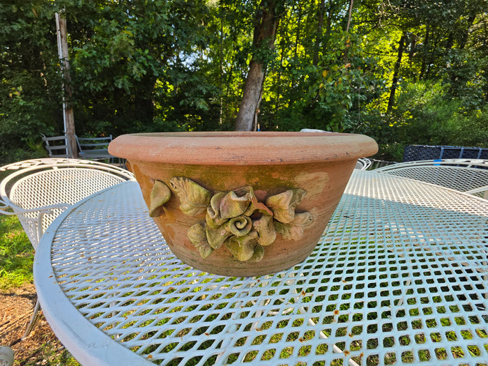 Large Shallow Terracotta Planter w/Flower Embellishment