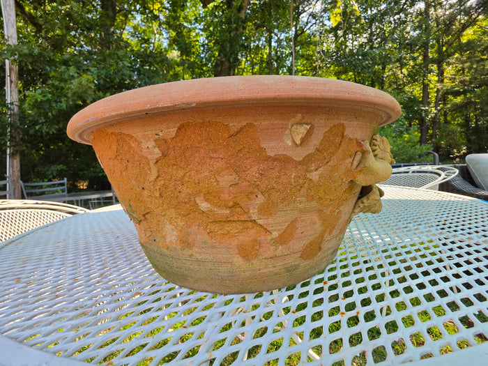 Large Shallow Terracotta Planter w/Flower Embellishment