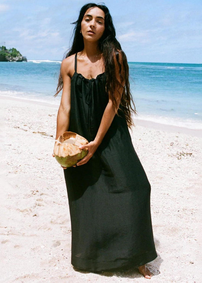 Lilly Pilly - Nova Linen Silk Dress - Black-Lilly Pilly-treehaus