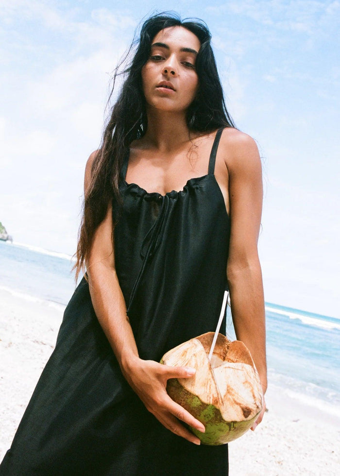 Lilly Pilly - Nova Linen Silk Dress - Black-Lilly Pilly-treehaus