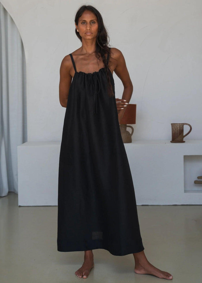 Lilly Pilly - Nova Linen Silk Dress - Black-Lilly Pilly-treehaus
