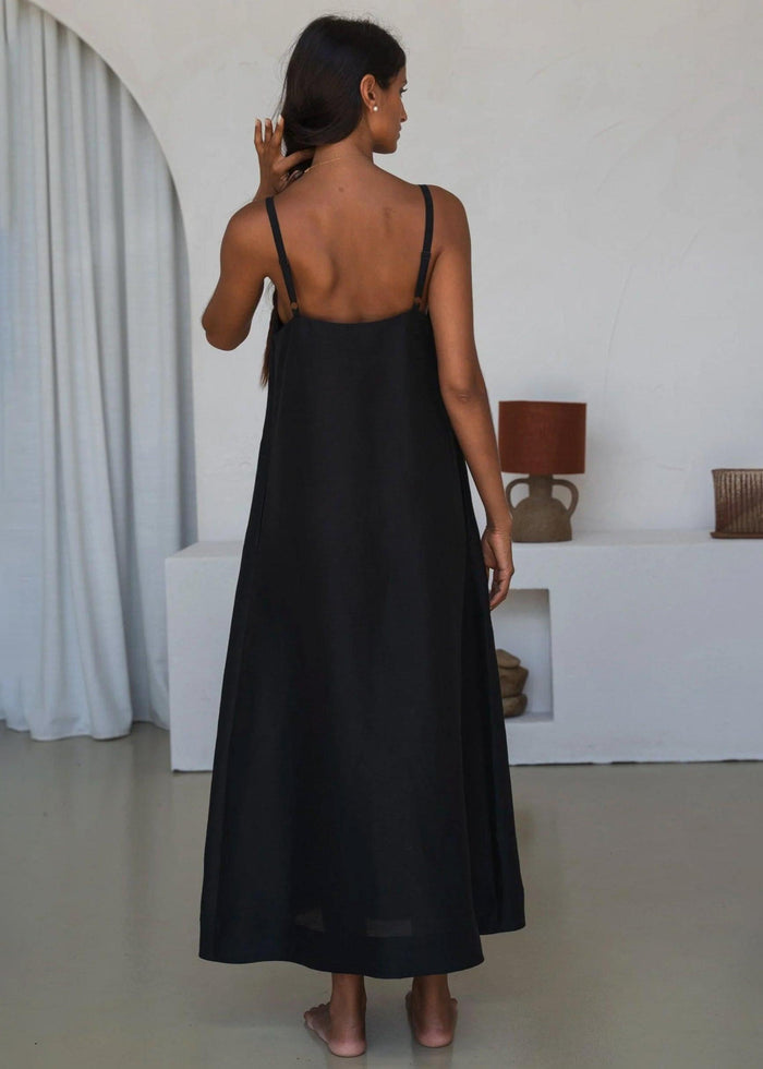 Lilly Pilly - Nova Linen Silk Dress - Black-Lilly Pilly-treehaus