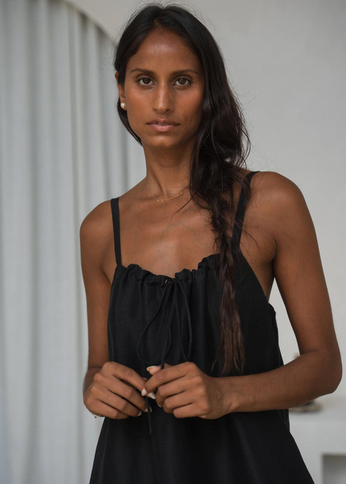 Lilly Pilly - Nova Linen Silk Dress - Black-Lilly Pilly-treehaus