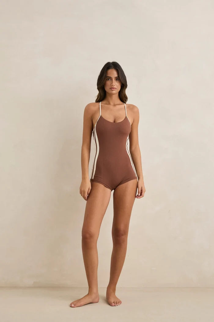 Lily Rib Cross Back Surf Short One Piece