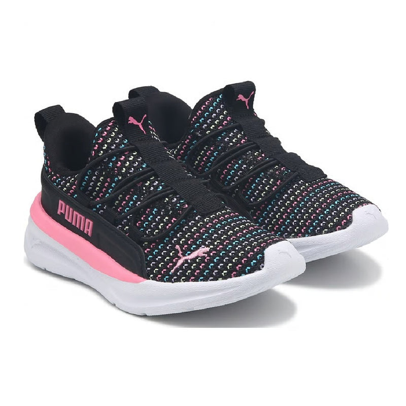 Little Kid's Puma One4All 2.0 Mltiknit Wide PumaBlk-Fast Pink (313136 01)
