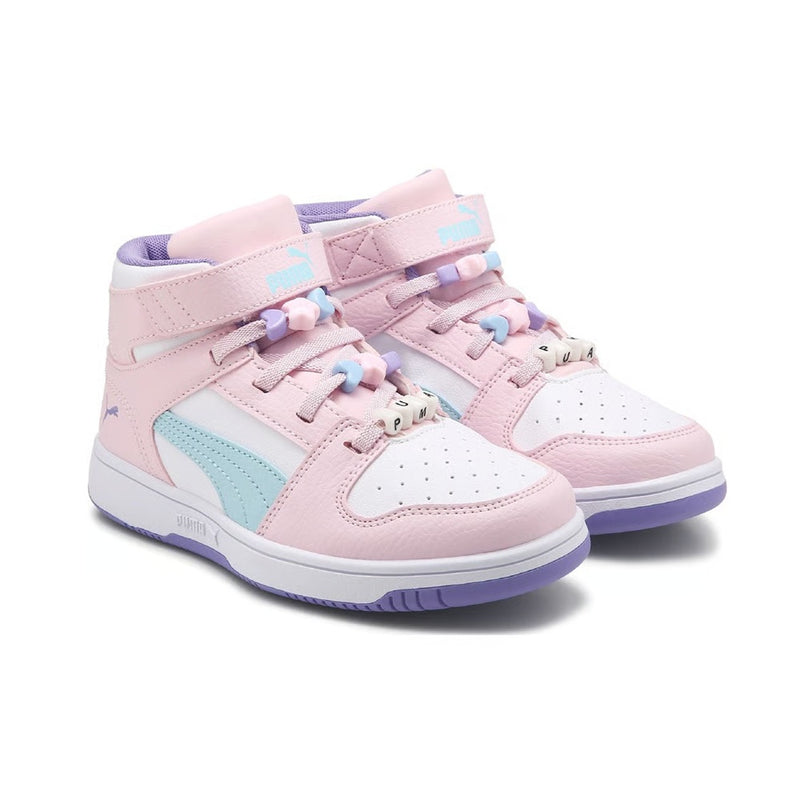 Little Kid's Puma Rebound Layup RCL V White-Pink-Light Aqua (405197 02)