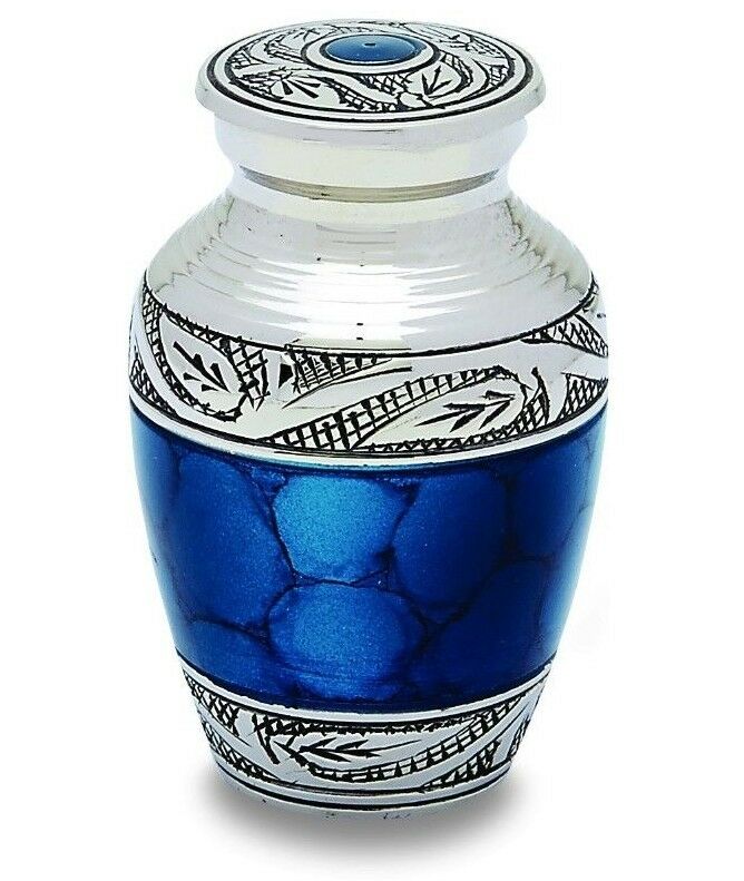 Mediterranean Blue 3 Cubic Inches Small/Keepsake Funeral Cremation Urn for Ashes
