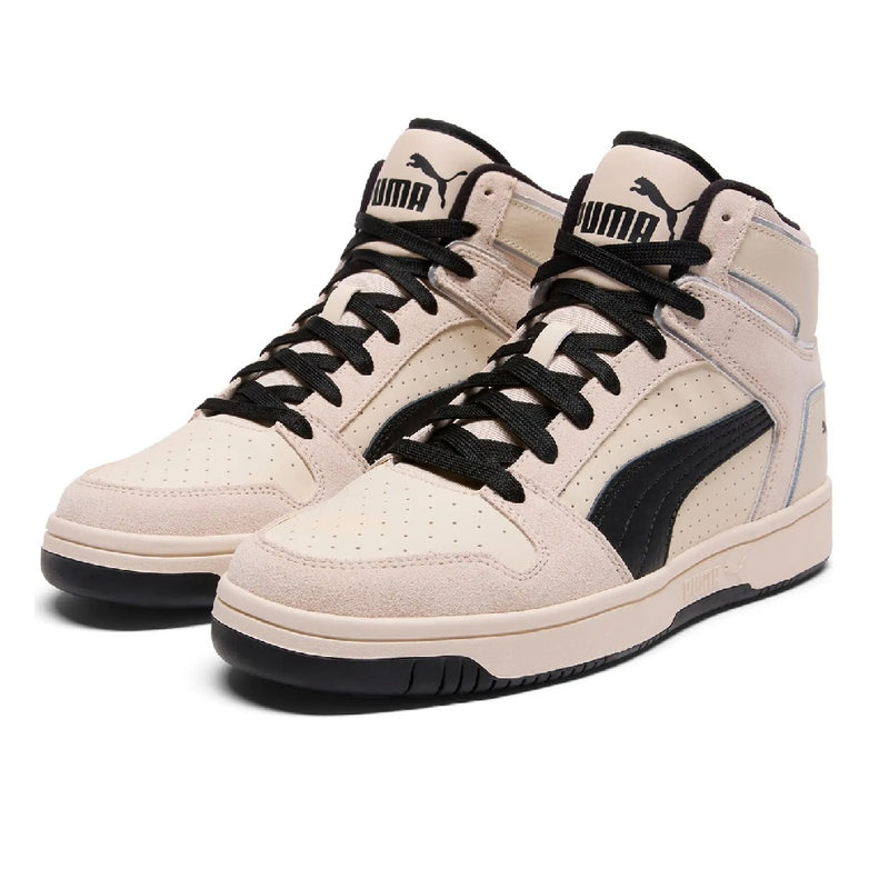 Men's Puma Rebound Layup Suede Piping Alpine Snow-Black-Silver (406347 01)