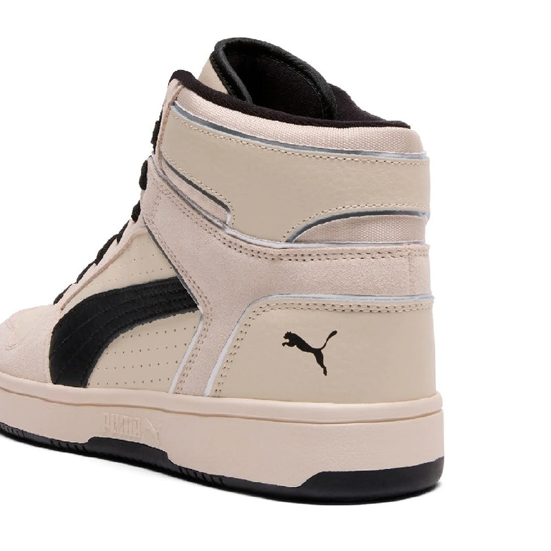 Men's Puma Rebound Layup Suede Piping Alpine Snow-Black-Silver (406347 01)