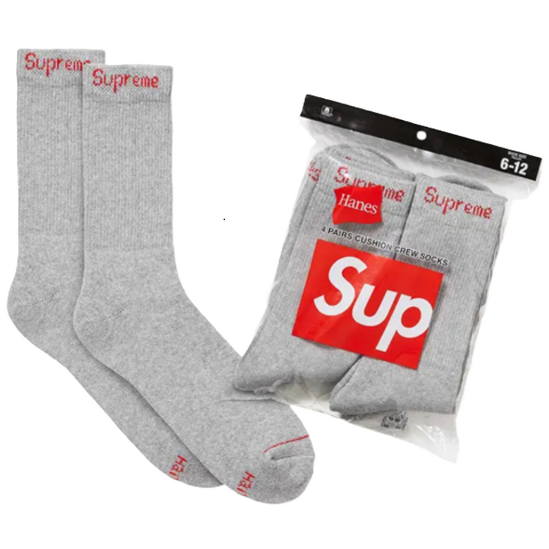 Men's Supreme x Hanes Crew Socks 4 Pack Heather Grey - OS
