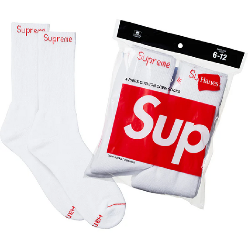 Men's Supreme x Hanes Crew Socks 4 Pack White - OS