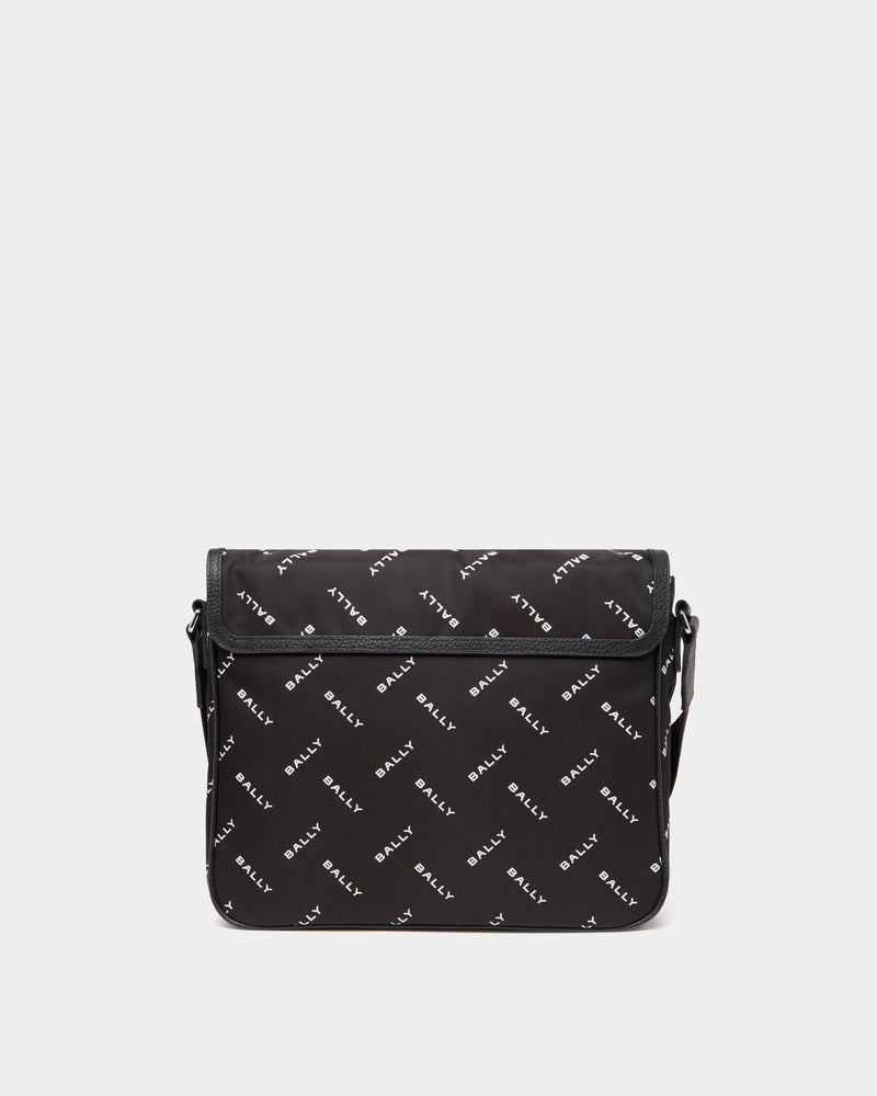 Messenger Bag In Black Nylon With a Chevron Logo Print