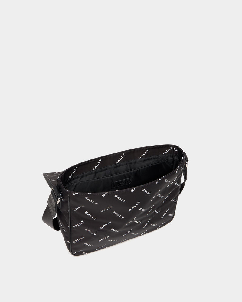 Messenger Bag In Black Nylon With a Chevron Logo Print