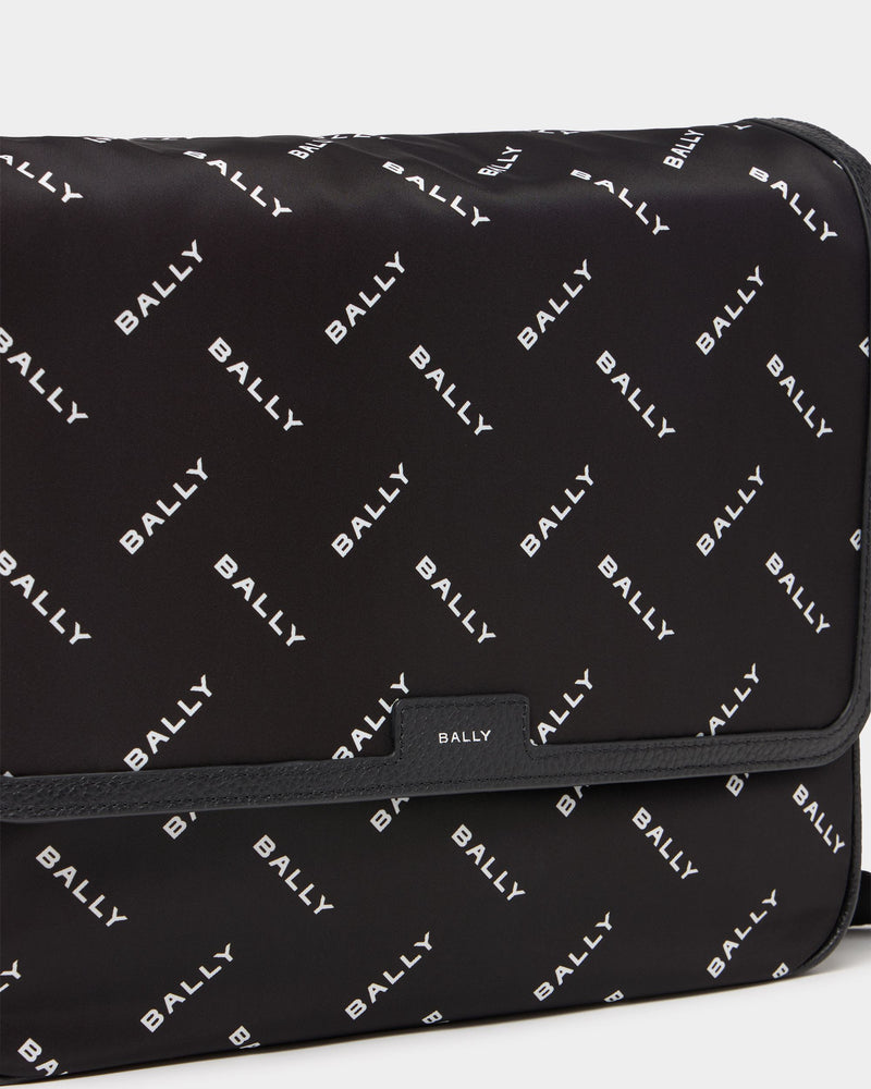 Messenger Bag In Black Nylon With a Chevron Logo Print