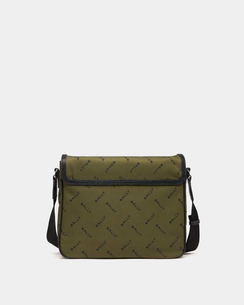 Messenger Bag In Green Nylon With a Chevron Logo Print