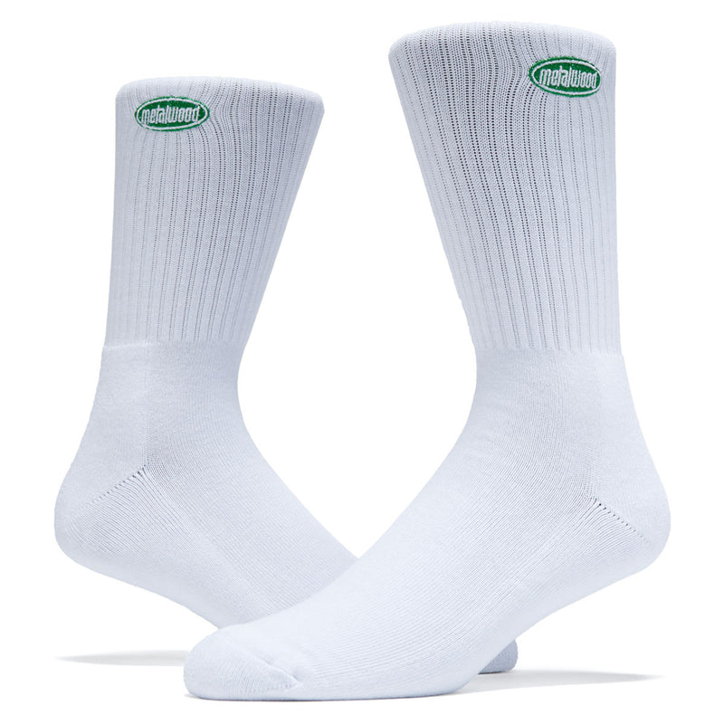 Metalwood Oval Logo Crew Socks - White