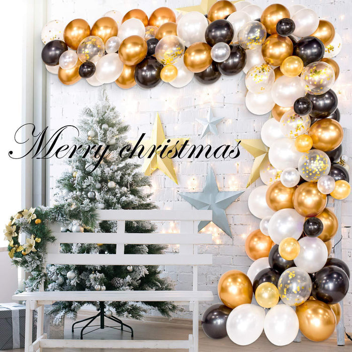 Mocsicka Balloon Arch 120Pcs Black White Gold Confetti and Metal Latex Balloons