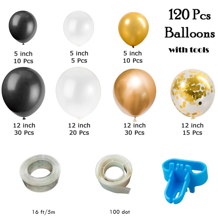 Mocsicka Balloon Arch 120Pcs Black White Gold Confetti and Metal Latex Balloons