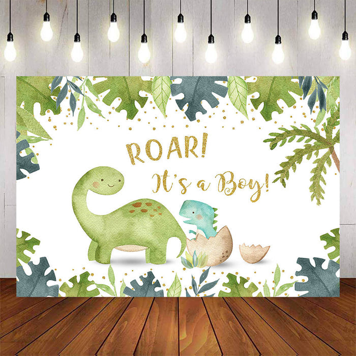 Mocsicka It's a Boy Little Dinosaur and Plam Leaves Baby Shower Backdrop-Mocsicka Party