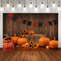 Mocsicka Pumpkin and Haystack Wooden Floor Photo Backdrop-Mocsicka Party