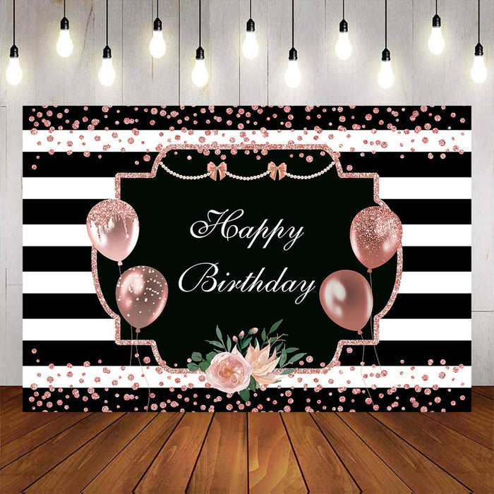 Mocsicka Rose Gold Balloons and Dots Happy Birthday Background-Mocsicka Party